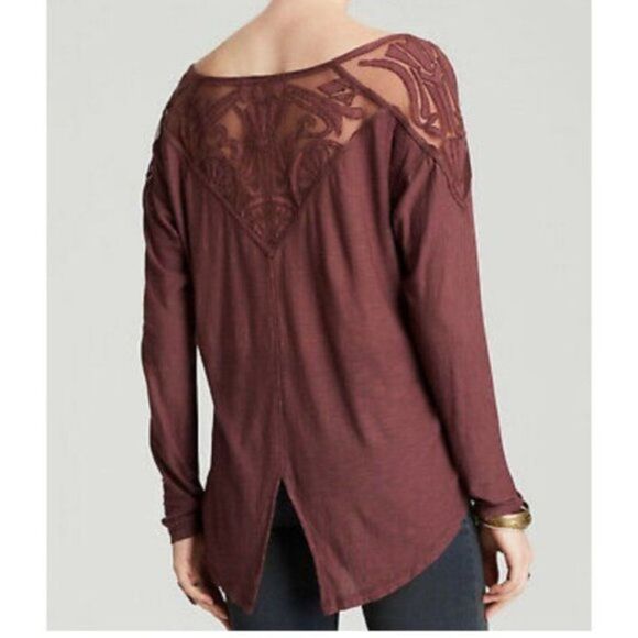 Free People Gatsby Top Embroidered Mesh Maroon Red Medium - Picture 15 of 15